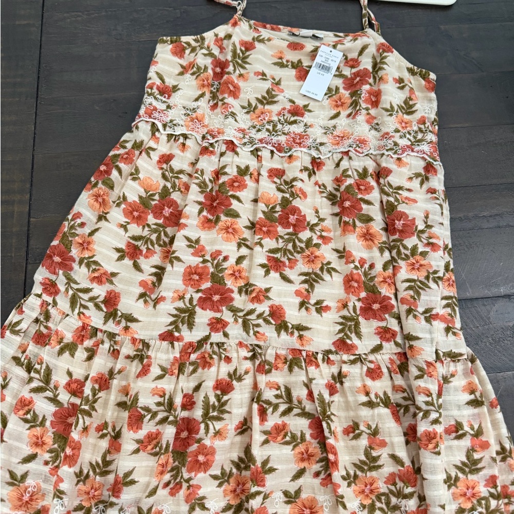 American Eagle Floral Tiered Sundress - Cream & Coral